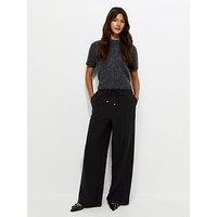 New Look Drawstring Front Crease Wide Leg Trousers - Black