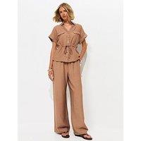 New Look Mink Crinkle Texture Wide Leg Trousers - Brown