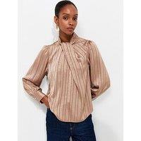 New Look Satin Twist Neck Striped Blouse - Brown