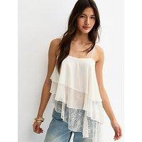 New Look Off Lace Asymmetric Tiered Cami Top - White