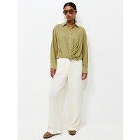 New Look Cotton Rich Striped Twist Front Long Sleeve Shirt - Green