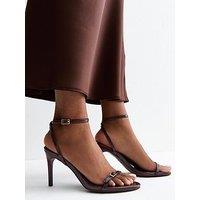 New Look Dark Burgundy Faux Leather Buckle Strap Stiletto Sandals - Red