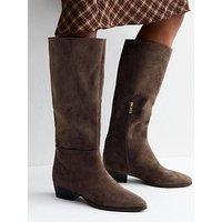 New Look Faux Suede Almond Toe Tall Boots - Brown