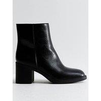New Look Black Faux Leather Block Heel Square Toe Ankle Boots