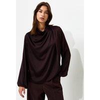 New Look Womens Satin-Look Cowl Neck Relaxed Blouse - Brown