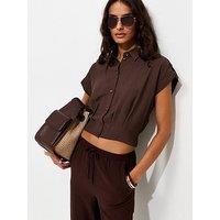 New Look Pleated Short Sleeve Co-Ord Shirt - Brown