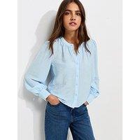 New Look Crinkle Texture Grandad Collar Shirt - Light Blue