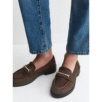 New Look Wide Fit Dark Brown Faux Suede Metallic Strap Loafers