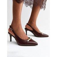 New Look Wide Fit Dark Burgundy Faux Leather Metallic Panel Slingback Pumps