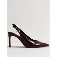 New Look Womens Pointed Toe Buckle Slingback Court Shoes - Dark Burgundy