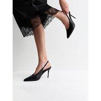 New Look Black Faux Leather Crocodile Embossed Pointed Toe Slingback Heels