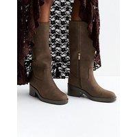New Look Faux Suede Knee High Boots - Dark Brown
