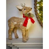 Festive Brown/White Bristle Reindeer With Red Scarf Christmas Decoration - 41 & Cm