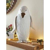 Festive White Bristle Penguin Christmas Decoration - 35 & Cm
