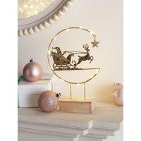 Festive Pre-Lit Gold Metal Ring With Reindeer & Santa Battery Operated - 23Cm