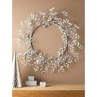 Festive Silver/Clear Pearl Beads Christmas Wreath - 56 Cm