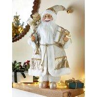 Festive Standing White/Champagne Gold Santa Christmas Decoration - 45 & Cm