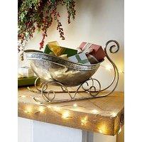 Festive Silver Aged Metal Sleigh Christmas Decoration - 29 & Cm