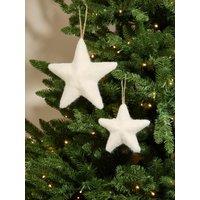 Festive Pack Of 2 White Felt Star Christmas Tree Decorations - 22/15 Cm