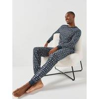Jack & Jones Mens Luca Fairisle Print Cotton Pyjama Set - Blue