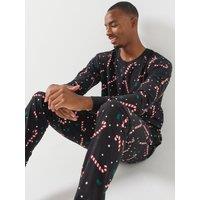 Jack & Jones Mens Christmas Tristan Candy Cane Printed Rib Cuff Lounge Set - Navy