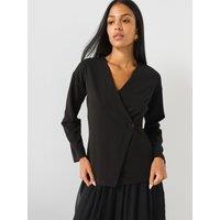 Vero Moda Wrap Front Long Sleeve Cardigan Top - Black