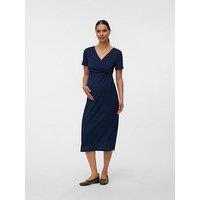 Mamalicious Women'S Wrap Front Midi Dress - Navy
