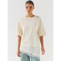 Jdy Jdyalma Lace Hem Oversized T-Shirt - Cream