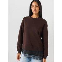 Jdy Lace Detail Sweatshirt - Brown