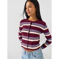Jdy Emmie Striped Knitted Cardigan - Red