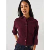 Only Ribbed 3/4 Sleeve Cardigan - Purple