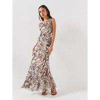 Jdy Printed Cowl Neck Midi Dress With Flowing Silhouette - Beige
