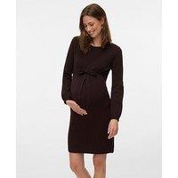 Mamalicious Mlrita Women'S Maternity Ribbed Knot Front Knit Dress - Brown