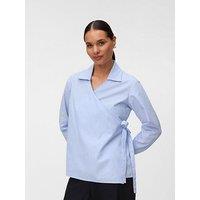Mamalicious Women'S Maternity Stripe Wrap Tie Blouse - Blue