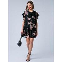 Religion Ara Tunic Mini Dress With Ruffle Sleeves - Black