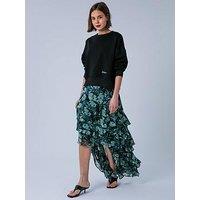 Religion Fae Hi Low Ruffle Occasion Skirt In Floral Print - Green