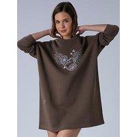 Religion Love Casual Sweatshirt Tunic Dress - Brown
