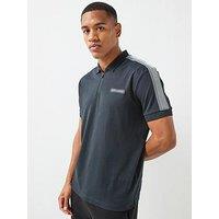 Ea7 Emporio Armani 7 Lines Shoulder Tape Zip Neck Polo Shirt - Black
