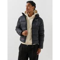 Ea7 Emporio Armani Mens Hooded Padded Back Logo Jacket - Black