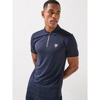 Ea7 Emporio Armani Premium Shield Zip Neck Polo Shirt - Navy