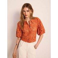 Mint Velvet Lace Puff Sleeve Top - Orange