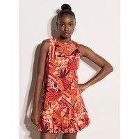 Apricot Tropical Circus Balloon Hem Shift Dress - Red