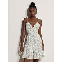 Apricot Floral Embroidered Tie Back Cami Dress - White