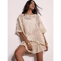 Apricot Cotton Cornelli Mesh Oversized Top - Cream