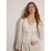 Apricot Lace Ruffle Cardigan - Cream