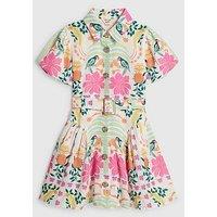 River Island Mini Girls Parrot Belted Shirt Dress - Pink