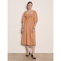 Apricot Ruffle Detail Smocked Milkmaid Dress - Pink