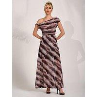 Jolie Moi Mesh Asymmetrical Off Shoulder Maxi Dress - Black