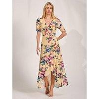 Jolie Moi Ruched Sleeve Mesh Maxi Dress - Yellow