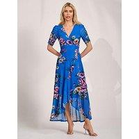 Jolie Moi Ruched Sleeve Mesh Maxi Dress - Navy